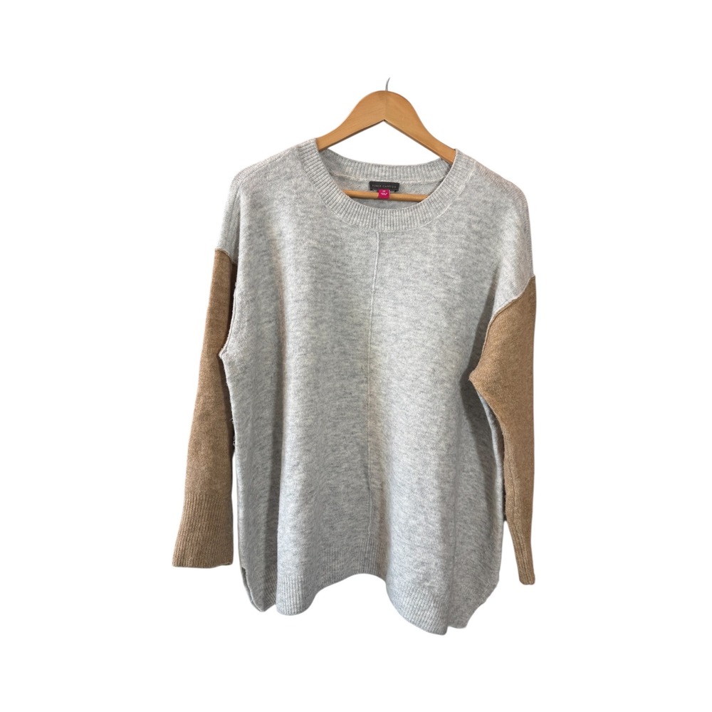 Vince Camuto Colorblock Sweater Womens 1X Gray Tan Crew Neck Long Sleeve